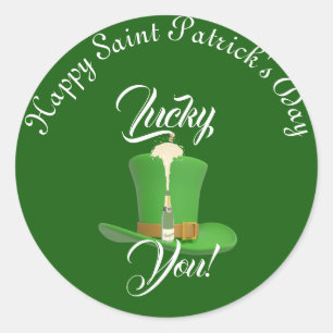 Lucky You Champagne Hat Happy Saint Patricks Day  Classic Round Sticker