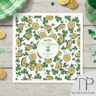 Lucky You Coins & Green Shamrocks St Patricks Day Napkin