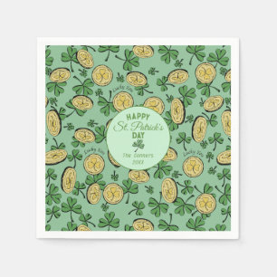 Lucky You Coins & Green Shamrocks St Patricks Day Napkin
