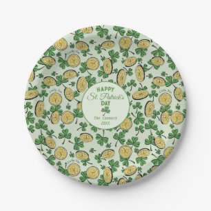 Lucky You Coins & Green Shamrocks St Patricks Day Paper Plate