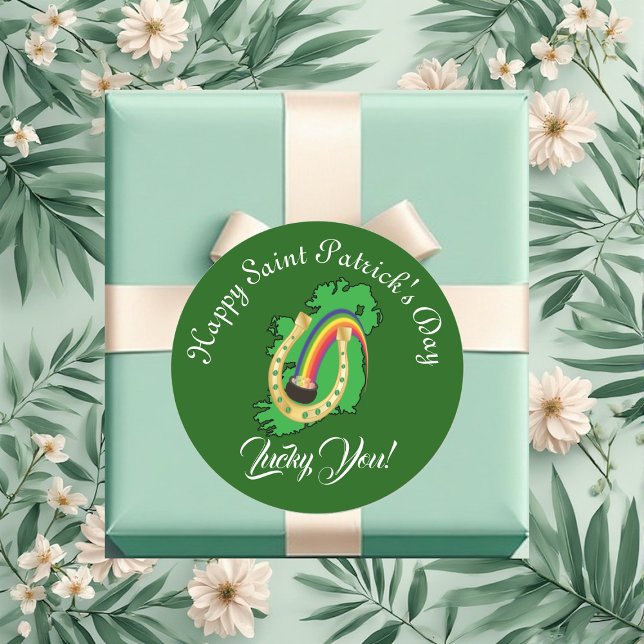 Lucky You Ireland Saint Patrick's Day Pot Of Gold Classic Round Sticker (Lucky You Ireland Saint Patrick's Day Pot Of Gold Classic Round Sticker)