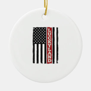 Luckyland Vertical Patriotic Flag Vintage Ceramic Ornament