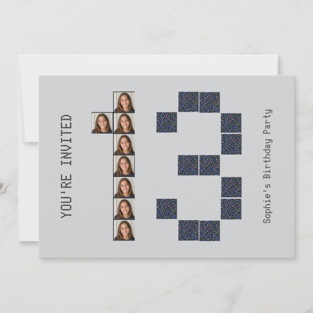 Lucky's 13th Pixel Power Birthday Invitation (Front)