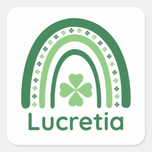 Lucretia Name Clover Boho Rainbow Square Sticker