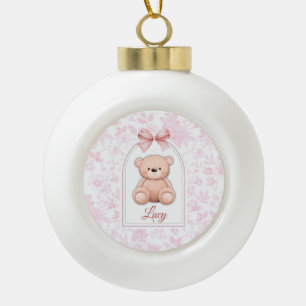 Lucy Custom Pink Teddy Bear Nursery Design Ceramic Ball Christmas Ornament