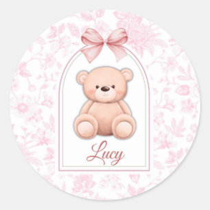 Lucy   Custom Pink Teddy Bear Nursery Design  Classic Round Sticker