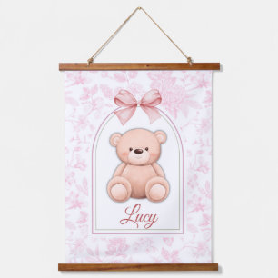 Lucy   Custom Pink Teddy Bear Nursery Design  Hanging Tapestry