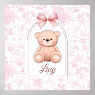 Lucy Custom Pink Teddy Bear Nursery Design Poster