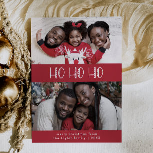 LUCY Dark Red Fun Family Ho Ho Ho Photo Christmas Holiday Card