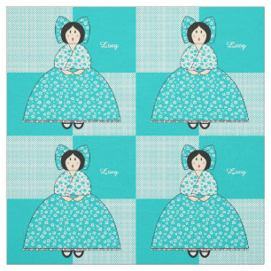 Lucy Doll With Aqua Polka Dot Background Fabric