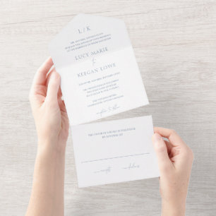 Lucy Dusty Blue Classic Elegant Wedding All In One Invitation