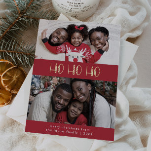 LUCY Gold Foil Fun Family Ho Ho Ho Photo Christmas Holiday Card