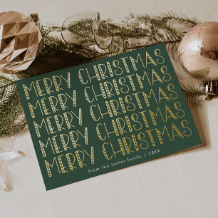 LUCY Green Gold Foil Fun Family Merry Christmas Foil Holiday Card