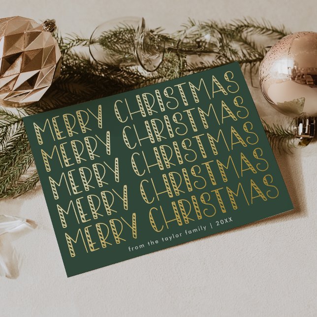 LUCY Green Gold Foil Fun Family Merry Christmas Foil Holiday Card (LUCY Green Gold Foil Fun Family Merry Christmas Foil Holiday Card)