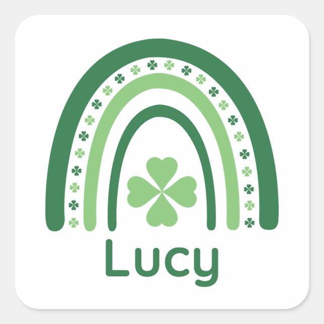 Lucy Name Clover Boho Rainbow Square Sticker (Front)