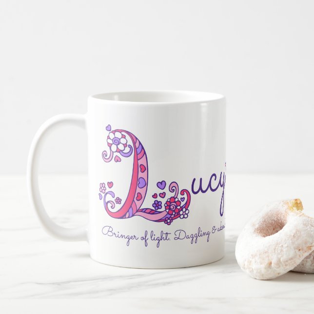 Lucy name meaning decorative L monogram mug (With Donut)