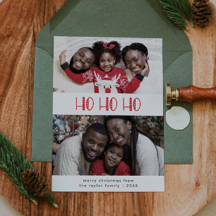 LUCY Red Fun Kid Family Ho Ho Ho 2 Photo Christmas Holiday Card