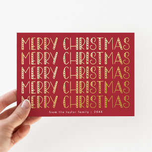 LUCY Red Gold Foil Fun Family Merry Christmas Foil Holiday Card