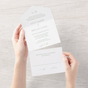 Lucy Sage Green Classic Elegant Wedding All In One Invitation