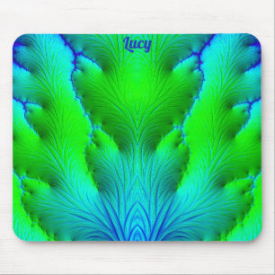 LUCY ~ Zany Hot Shades of Green and Blue Fractal Mouse Pad