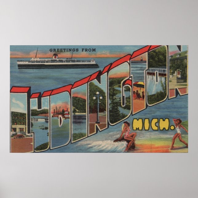 Ludington, Michigan - Large Letter Scenes Poster (Front)