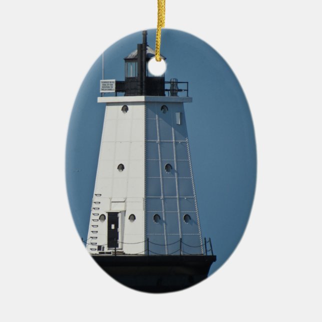 Ludington Pierhead Light Ceramic Ornament (Front)