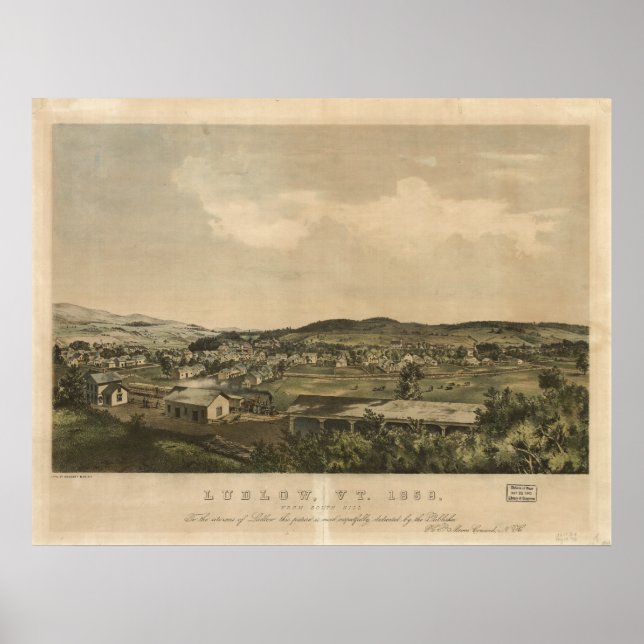 Ludlow Vermont 1859 Antique Panoramic Map Poster (Front)