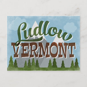Ludlow Vermont Fun Retro Snowy Mountains Postcard