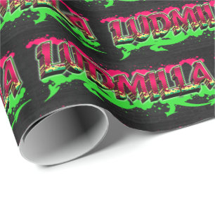 Ludmilla Vorname Name Graffiti red green Wrapping Paper