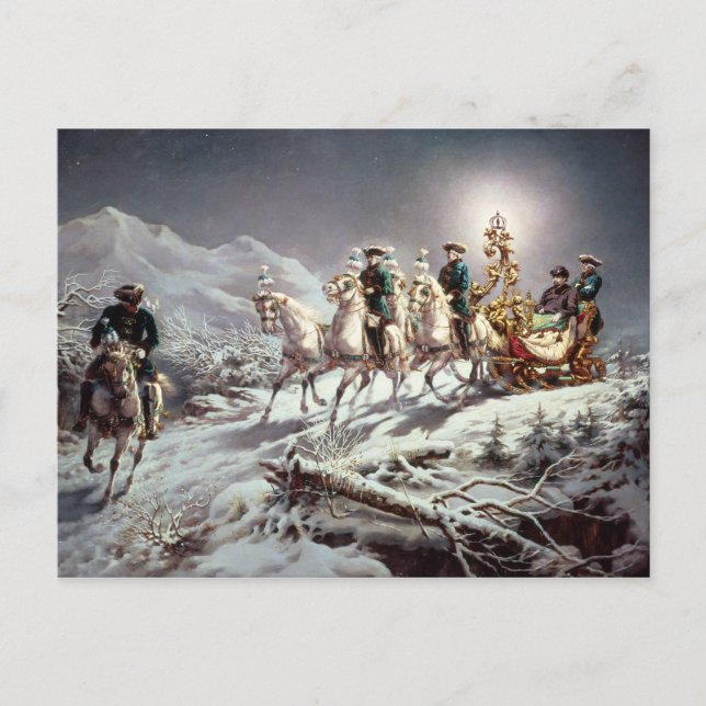 Ludwig II  of Bavaria Sleighing at Night Postcard (Front)