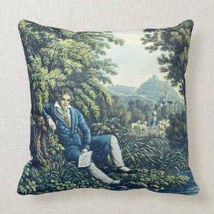 Ludwig van Beethoven by a River (coloured engravin Cushion