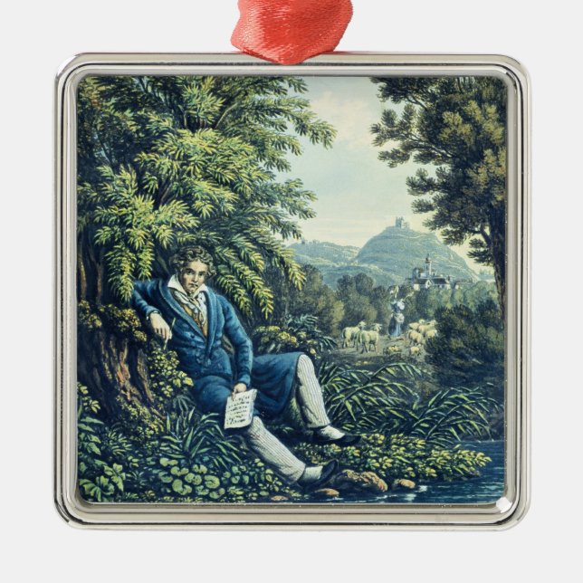Ludwig van Beethoven by a River (coloured engravin Metal Ornament (Front)