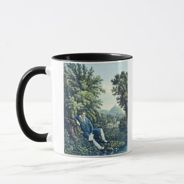 Ludwig van Beethoven by a River (coloured engravin Mug (Left)
