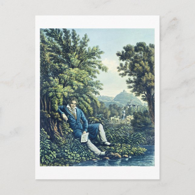 Ludwig van Beethoven by a River (coloured engravin Postcard (Front)