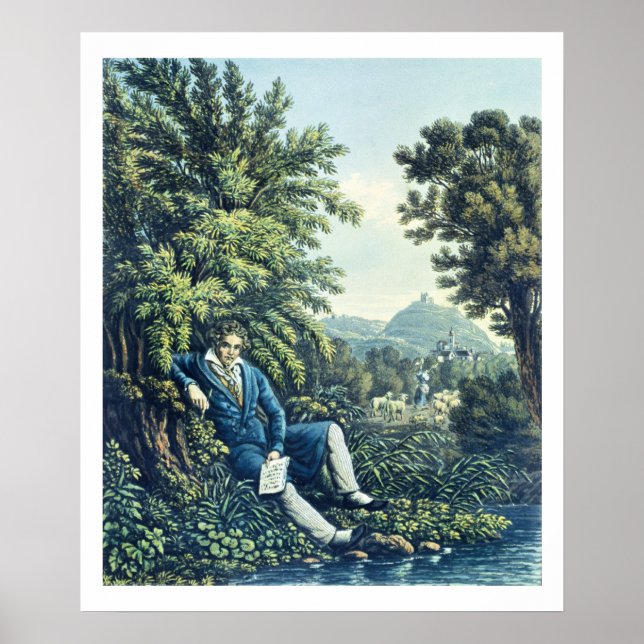 Ludwig van Beethoven by a River (coloured engravin Poster (Front)