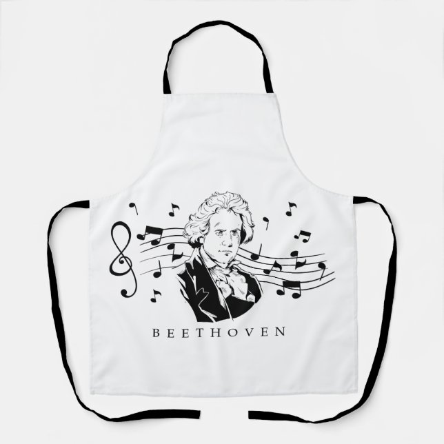 Ludwig van Beethoven Portrait and Bust With Notes  Apron (Front)