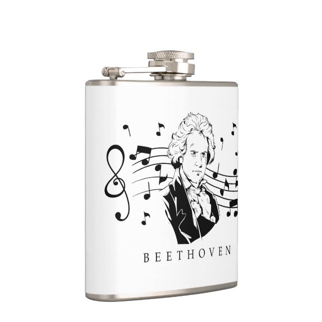 Ludwig van Beethoven Portrait and Bust With Notes  Hip Flask (Right)
