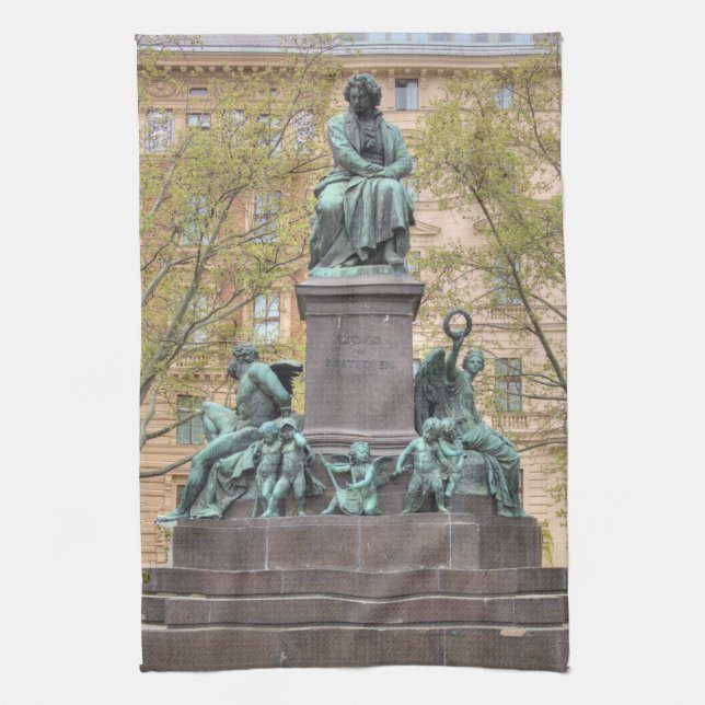 Ludwig Van Beethoven Statue Tea Towel (Vertical)