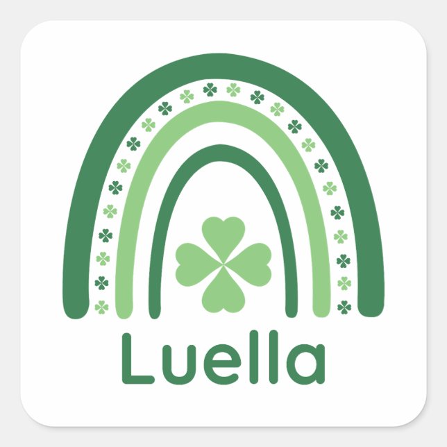 Luella Name Clover Boho Rainbow Square Sticker (Front)