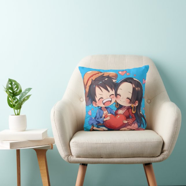 Luffy & Boa Hancock Anime Throw Pillow (Chair)