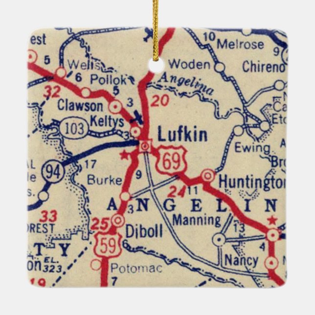 Lufkin TX Vintage Map Ceramic Ornament (Back)