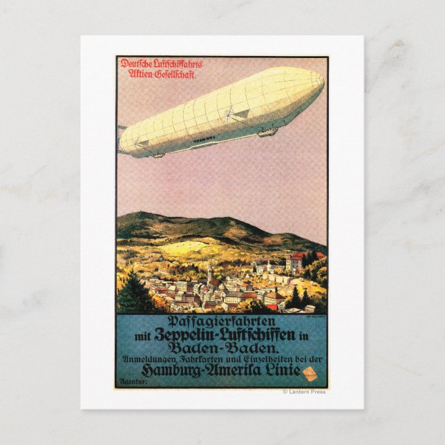Luftschiff Zeppelin Airship over Town Poster Postcard (Front)