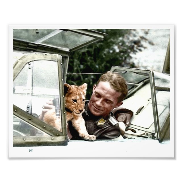 Luftwaffe Ace Franz von Werra and Simba Photo Print (Front)