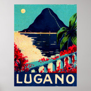 Lugano lake, Switzerland, hotel terrace view Poster