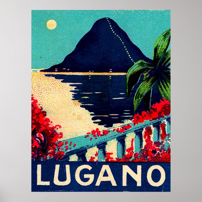 Lugano lake, Switzerland, hotel terrace view Poster (Front)
