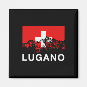 Lugano Switzerland Swiss Flag Ski Magnet