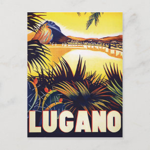 Lugano, Switzerland, view on the coast, vintage Postcard