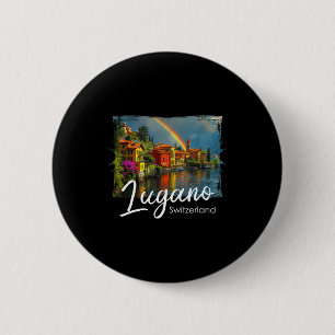 Lugano Vintage Switzerland Tee Alps Hiking Lake Di 6 Cm Round Badge