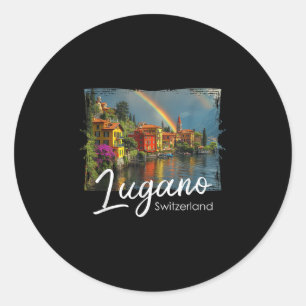 Lugano Vintage Switzerland Tee Alps Hiking Lake Di Classic Round Sticker