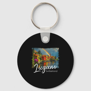 Lugano Vintage Switzerland Tee Alps Hiking Lake Di Key Ring